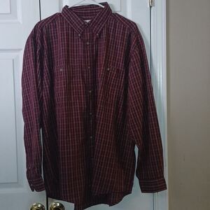 Wrangler Rugger wear burgundy & black plaid long sleeve button down shirt Sz XL